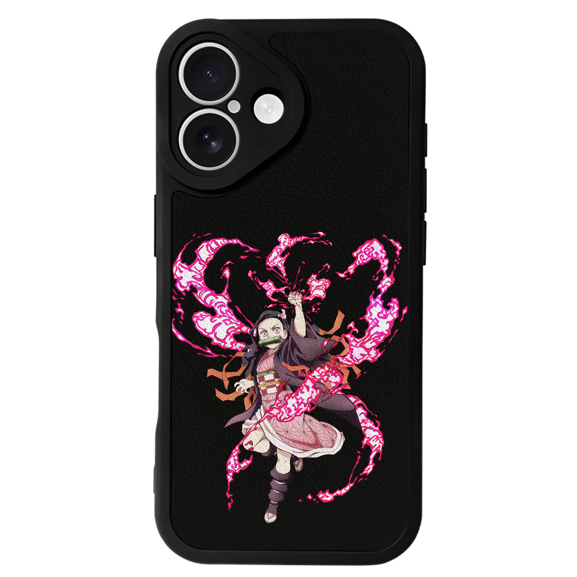 （画像用） 鬼滅の刃（きめつのやいば）竈門 禰󠄀豆子／かまど ねずこ Kamado Nezuko 【iPhone 16シリーズ対応】シリコンスマホケース（レザー調） 材質：シリコン